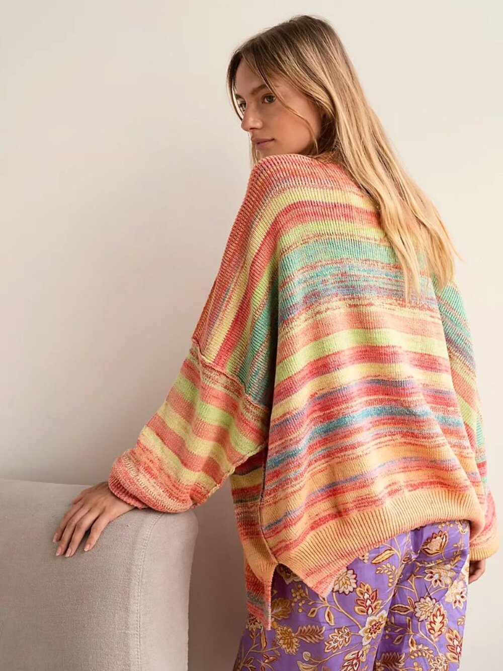 NWOT Free People Women's Easy Street Space Dye Pullover Stripe Oversized Size XS